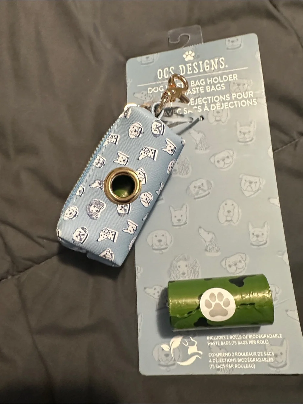 OCS Designs Light Blue Dog Waste Bag Holder with Paw Roll